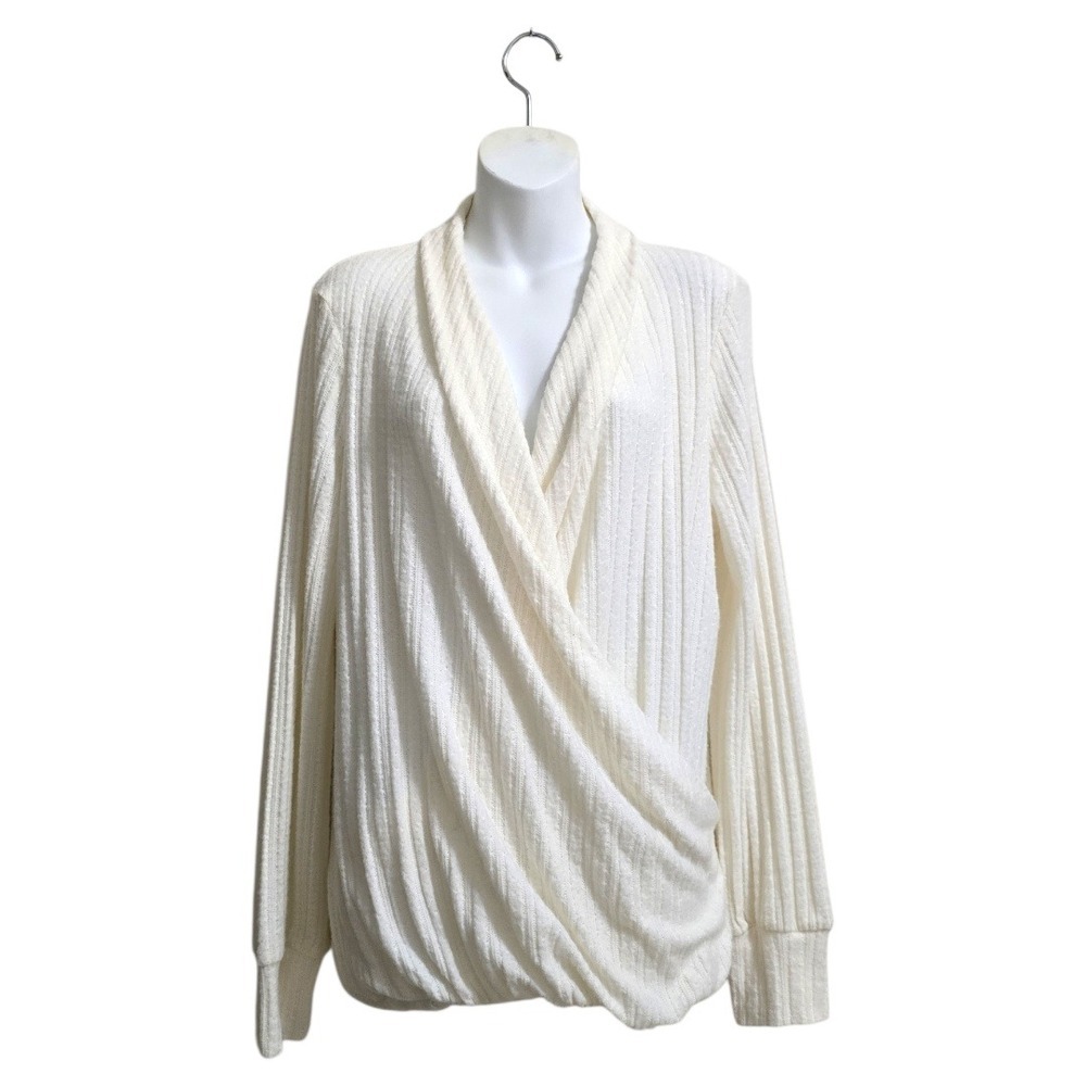 Maeve By Anthropologie Rafaela Hacci Surplice Faux Wrap Sweater In Ivory Sz L